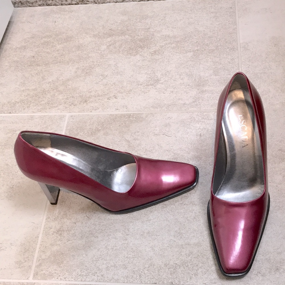New Escada 38 Pink Patent Leather Silver Heels 8